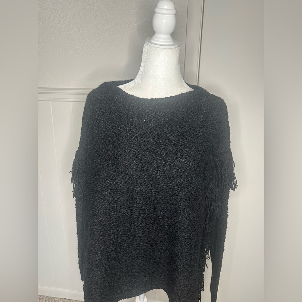 Ralph Lauren Black Fringe Sweater size L/XL